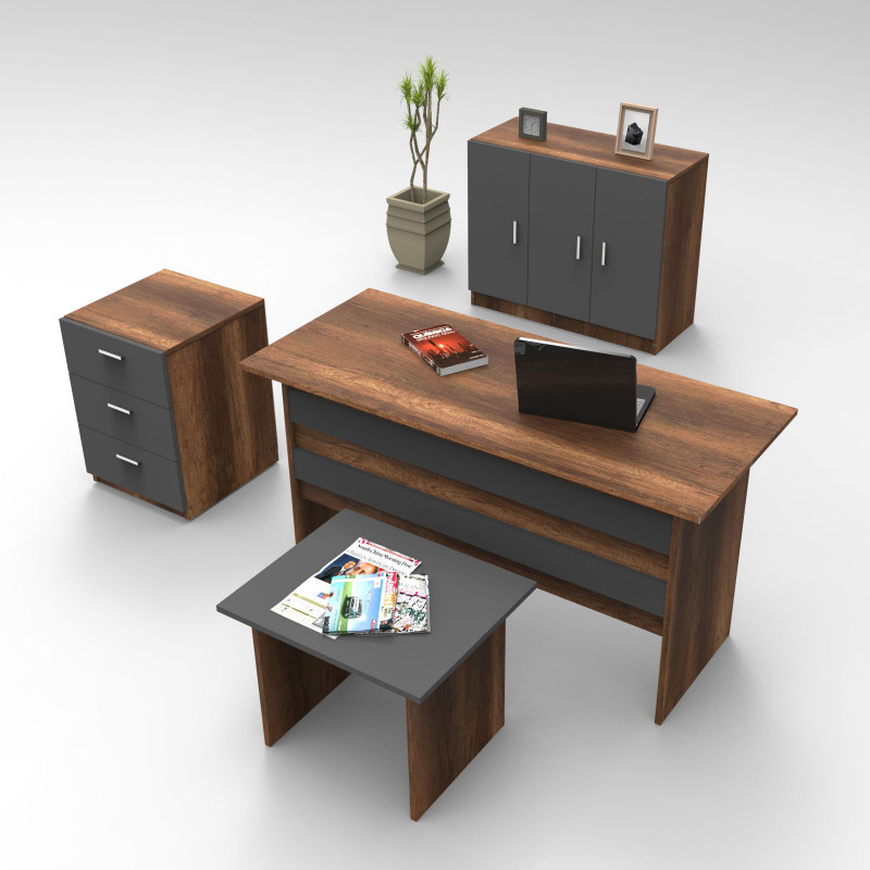 Conjunto de muebles de oficina VO12 BA antracita nogal Practica Hogar Conjunto de muebles de oficina VO12 BA antracita nogal Practica Hogar