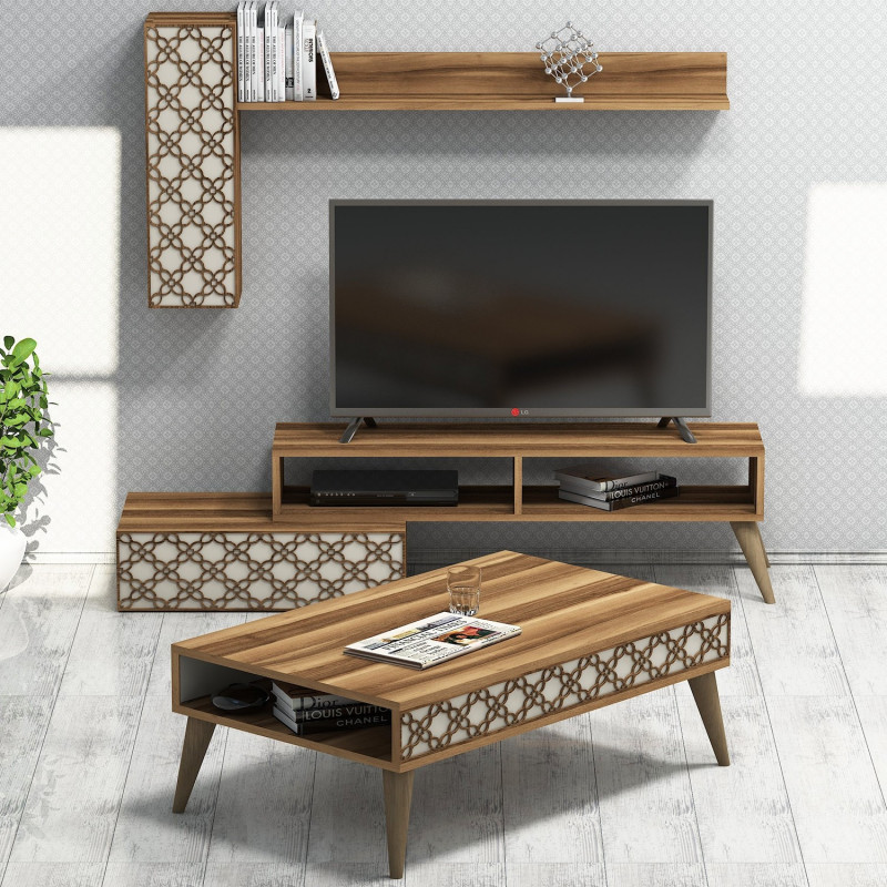 Conjunto de muebles de salón Planet crema nogal Practica Hogar Conjunto de muebles de salón Planet crema nogal Practica Hogar