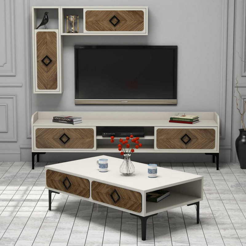 Conjunto de muebles de salón Samba crema nogal Practica Hogar Conjunto de muebles de salón Samba crema nogal Practica Hogar