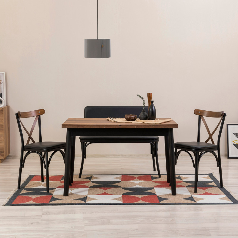 Set mesa comedor extensible y sillas (4 piezas) Oliver-V2 negro Practica Hogar Set mesa comedor extensible y sillas (4 piezas) Oliver-V2 negro Practica Hogar