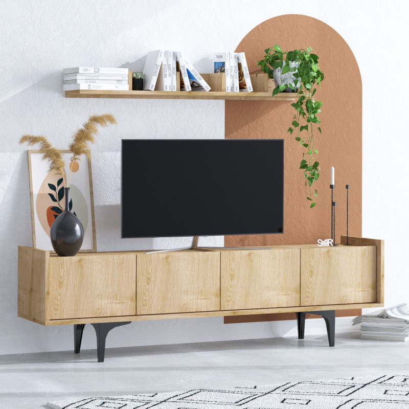 Mueble TV con estante Cursa roble zafiro Practica Hogar Mueble TV con estante Cursa roble zafiro Practica Hogar