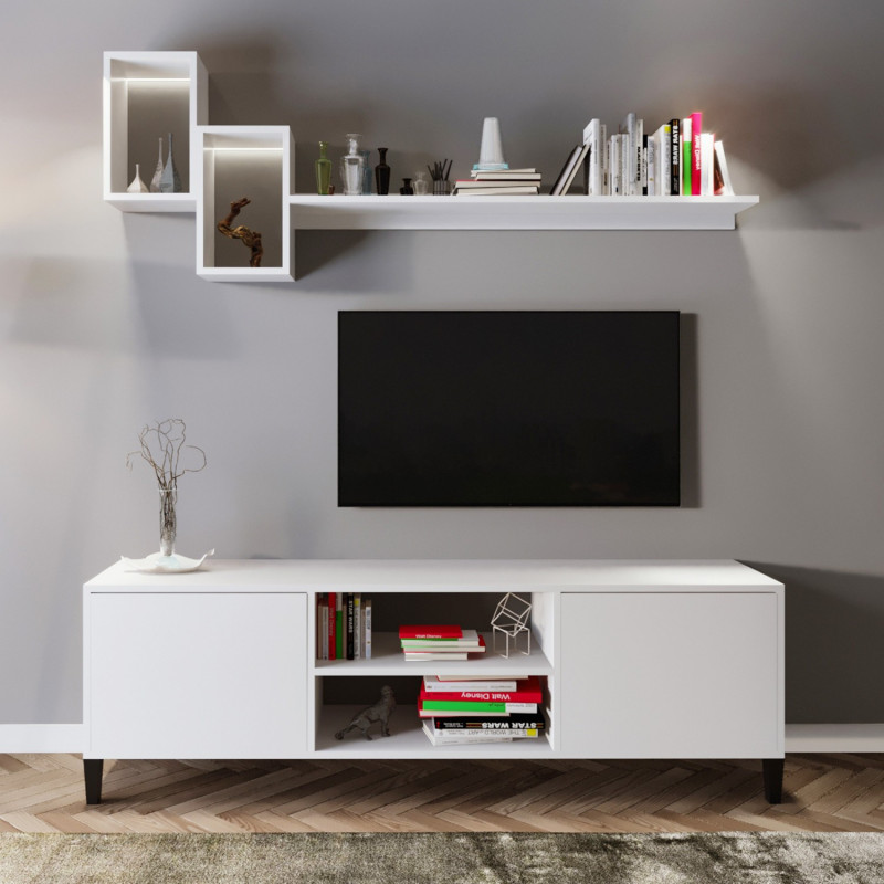 Mueble TV Özel Tasarım Beyaz L510 blanco Practica Hogar Mueble TV Özel Tasarım Beyaz L510 blanco Practica Hogar