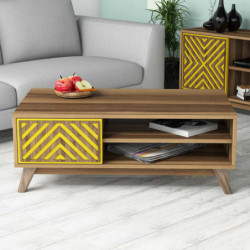 Mesa de centro İnci amarillo nogal Practica Hogar