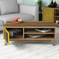 Mesa de centro İnci amarillo nogal Practica Hogar