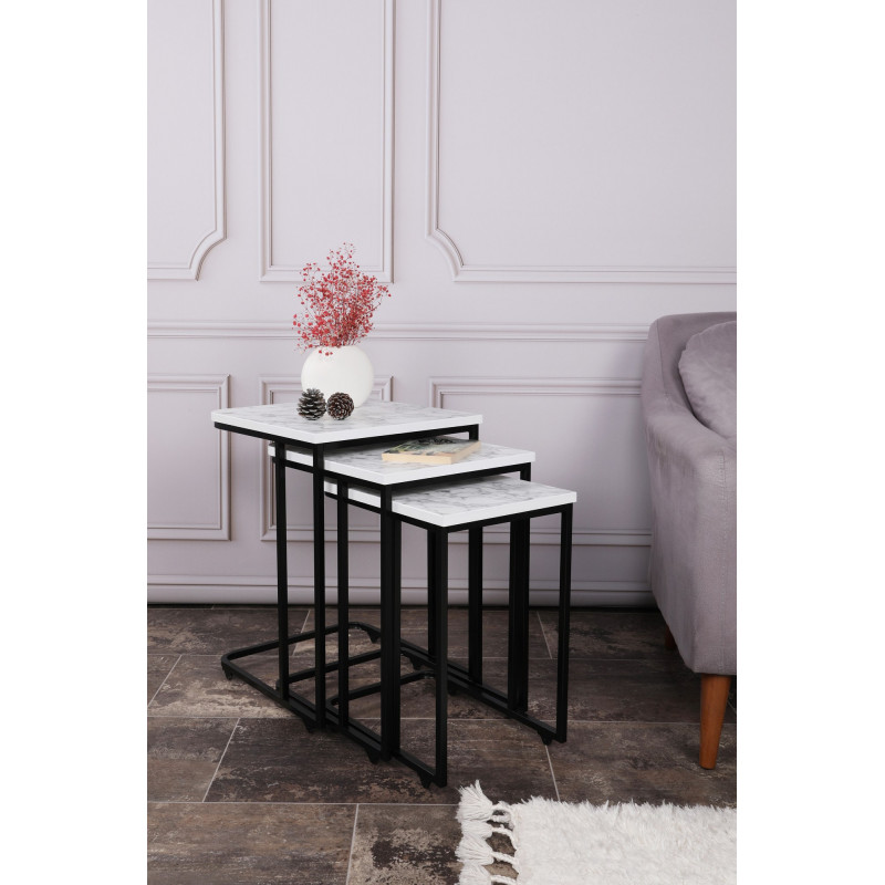 Set mesas de café (3 piezas) Ce Metal Zigon-9404 blanco negro Practica Hogar Set mesas de café (3 piezas) Ce Metal Zigon-9404 blanco negro Practica Hogar