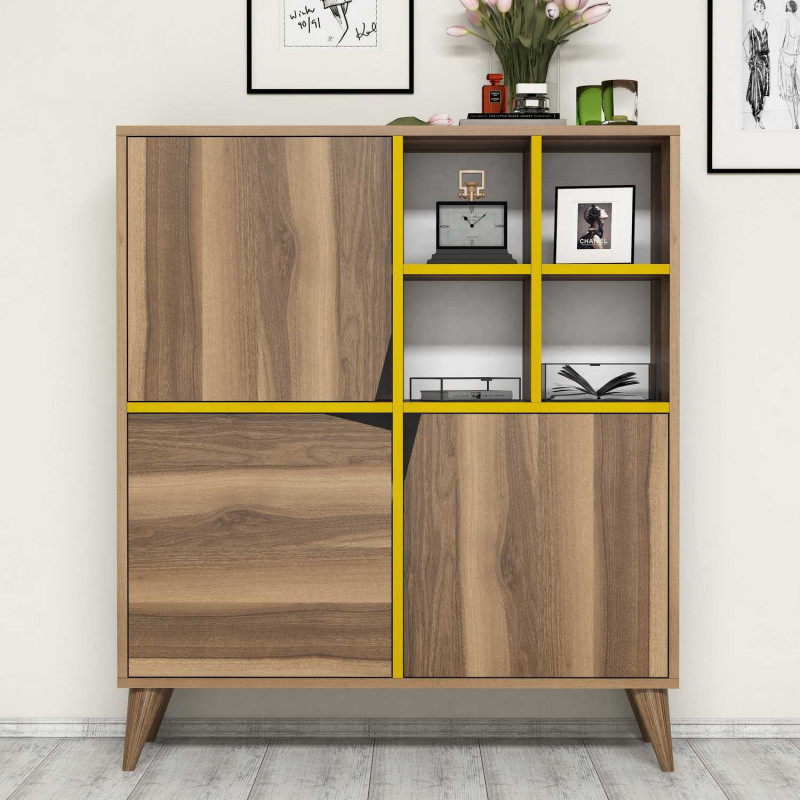 Mueble auxiliar Pulse amarillo nogal Practica Hogar Mueble auxiliar Pulse amarillo nogal Practica Hogar