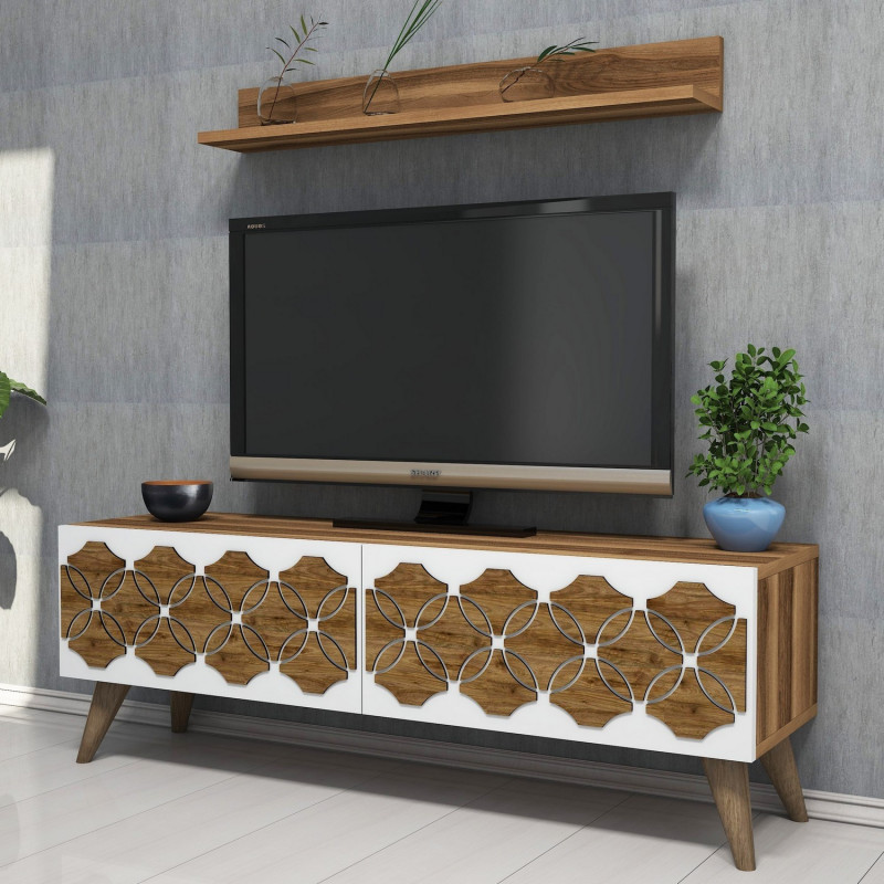 Mueble TV con estante Nisan nogal Practica Hogar Mueble TV con estante Nisan nogal Practica Hogar