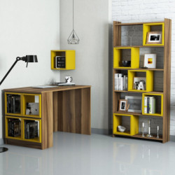 Escritorio con estantería Box amarillo nogal Practica Hogar