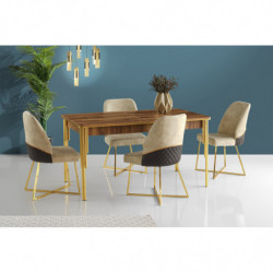 Mesa de comedor extensible Damla-1103 dorado nogal Practica Hogar