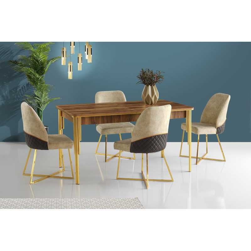Mesa de comedor extensible Damla-1103 dorado nogal Practica Hogar Mesa de comedor extensible Damla-1103 dorado nogal Practica Hogar