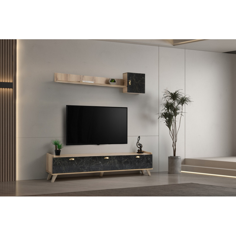 Mueble TV con estante Sumer E4030 mármol roble Practica Hogar Mueble TV con estante Sumer E4030 mármol roble Practica Hogar