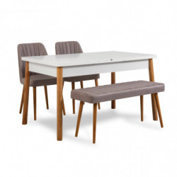 Set mesa comedor extensible y sillas (4 piezas) Santiago pino atlántico blanco gris Practica Hogar
