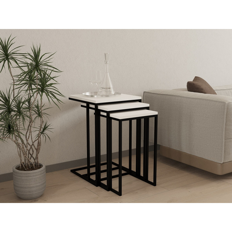 Set mesas de café (3 piezas) Venedik blanco negro Practica Hogar Set mesas de café (3 piezas) Venedik blanco negro Practica Hogar