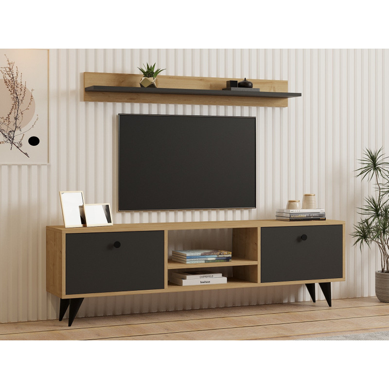 Mueble TV con estante Sliva antracita zafiro Practica Hogar Mueble TV con estante Sliva antracita zafiro Practica Hogar