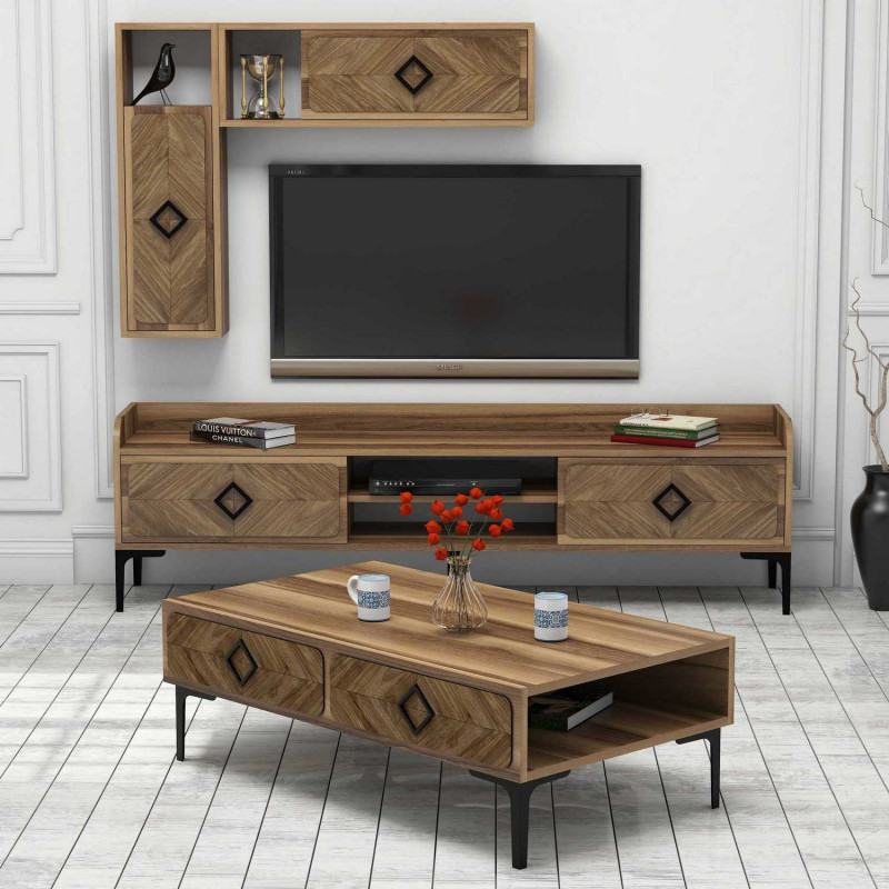 Conjunto de muebles de salón Samba nogal Practica Hogar Conjunto de muebles de salón Samba nogal Practica Hogar