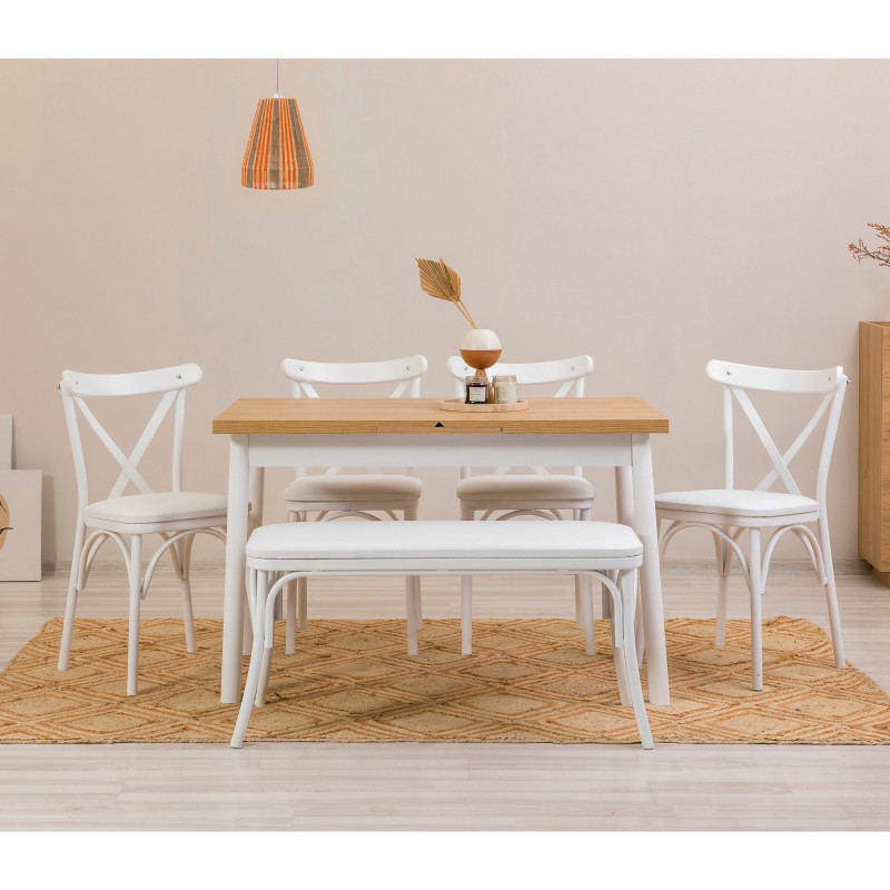 Set mesa comedor extensible y sillas (6 piezas) Oliver blanco Practica Hogar Set mesa comedor extensible y sillas (6 piezas) Oliver blanco Practica Hogar