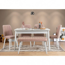 Set mesa comedor extensible y sillas (6 piezas) Santiago piedra blanco Practica Hogar