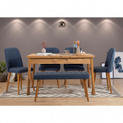 Set mesa comedor extensible y sillas (6 piezas) Santiago roble azul oscuro Practica Hogar
