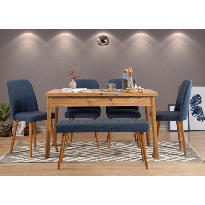 Set mesa comedor extensible y sillas (6 piezas) Santiago roble azul oscuro Practica Hogar Set mesa comedor extensible y sillas (6 piezas) Santiago roble azul oscuro Practica Hogar
