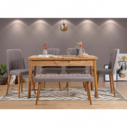Set mesa comedor extensible y sillas (6 piezas) Santiago pino atlántico gris Practica Hogar