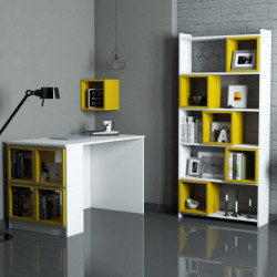 Escritorio con estantería Box blanco amarillo Practica Hogar