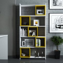 Escritorio con estantería Box blanco amarillo Practica Hogar