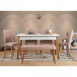 Set mesa comedor extensible y sillas (6 piezas) Santiago Atlantic pino atlántico blanco piedra Practica Hogar