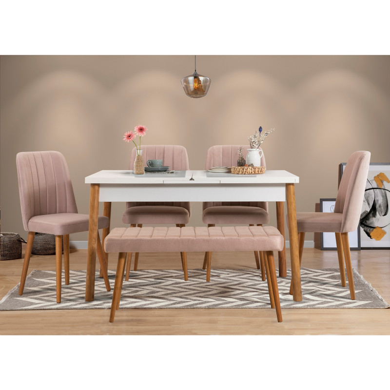 Set mesa comedor extensible y sillas (6 piezas) Santiago Atlantic pino atlántico blanco piedra Practica Hogar Set mesa comedor extensible y sillas (6 piezas) Santiago Atlantic pino atlántico blanco piedra Practica Hogar