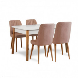 Set mesa comedor extensible y sillas (6 piezas) Santiago Atlantic pino atlántico blanco piedra Practica Hogar
