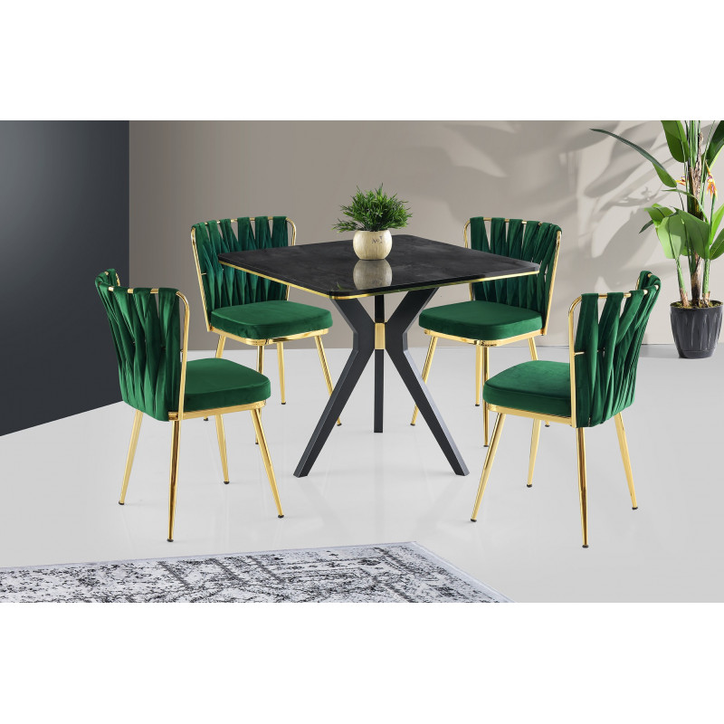 Mesa comedor Kare İkon-1431 dorado negro Practica Hogar Mesa comedor Kare İkon-1431 dorado negro Practica Hogar