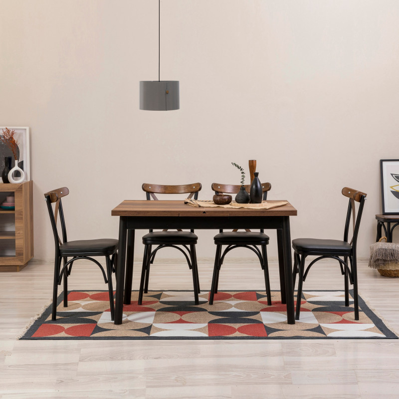 Set mesa comedor extensible y sillas (5 piezas) Oliver negro Practica Hogar Set mesa comedor extensible y sillas (5 piezas) Oliver negro Practica Hogar