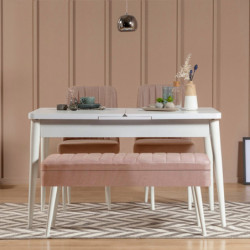 Set mesa comedor extensible y sillas (4 piezas) Vina 0900 3 piedra blanco Practica Hogar