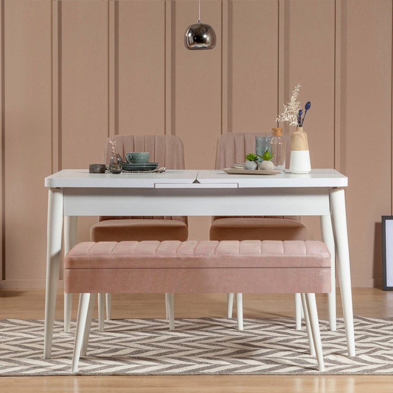Set mesa comedor extensible y sillas (4 piezas) Vina 0900 3 piedra blanco Practica Hogar Set mesa comedor extensible y sillas (4 piezas) Vina 0900 3 piedra blanco Practica Hogar