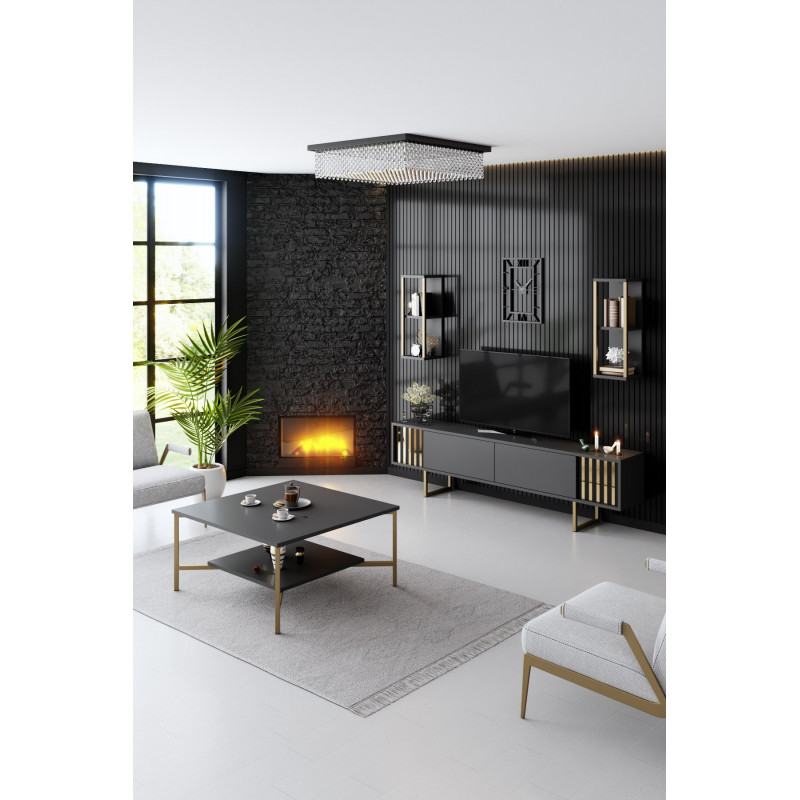 Conjunto de muebles de salón Gold Line dorado antracita Practica Hogar Conjunto de muebles de salón Gold Line dorado antracita Practica Hogar