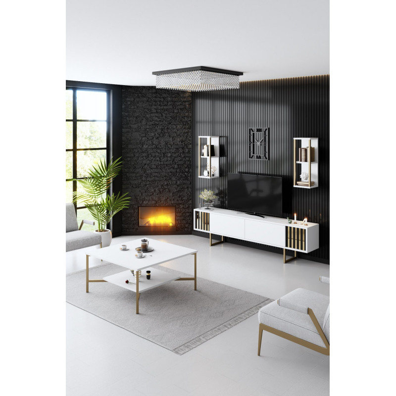 Conjunto de muebles de salón Line dorado blanco Practica Hogar Conjunto de muebles de salón Line dorado blanco Practica Hogar