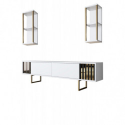 Conjunto de muebles de salón Line dorado blanco Practica Hogar