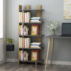 Librería Elas Antracita Negro Roble Practica Hogar