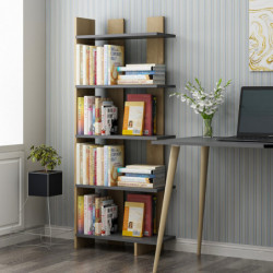 Librería Elas Antracita Negro Roble Practica Hogar