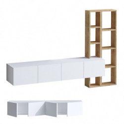 Mueble TV con estante Pana roble blanco Practica Hogar