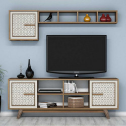 Mueble TV con estante Ayla crema nogal Practica Hogar