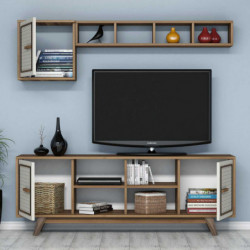 Mueble TV con estante Ayla crema nogal Practica Hogar
