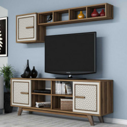Mueble TV con estante Ayla crema nogal Practica Hogar