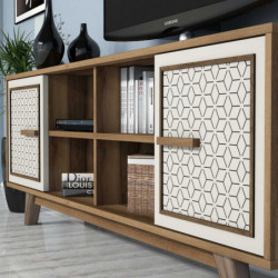 Mueble TV con estante Ayla crema nogal Practica Hogar