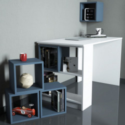 Escritorio de estudio Box blanco azul Practica Hogar