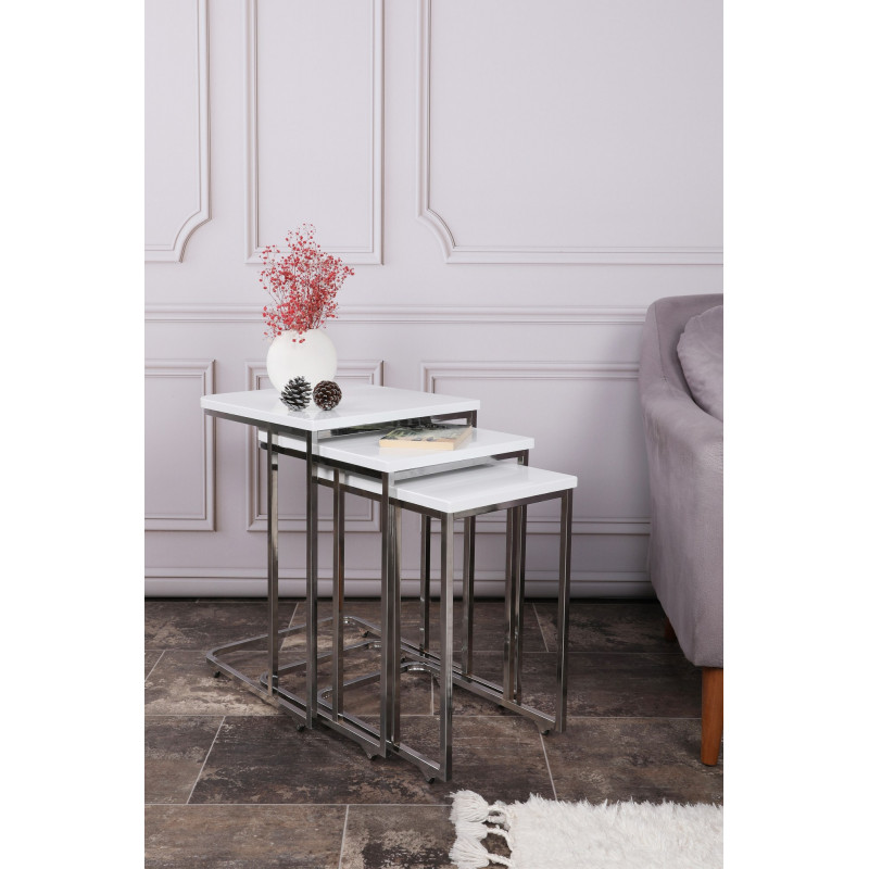 Set mesas de café (3 piezas) Ce Metal Zigon-9406 blanco Practica Hogar Set mesas de café (3 piezas) Ce Metal Zigon-9406 blanco Practica Hogar