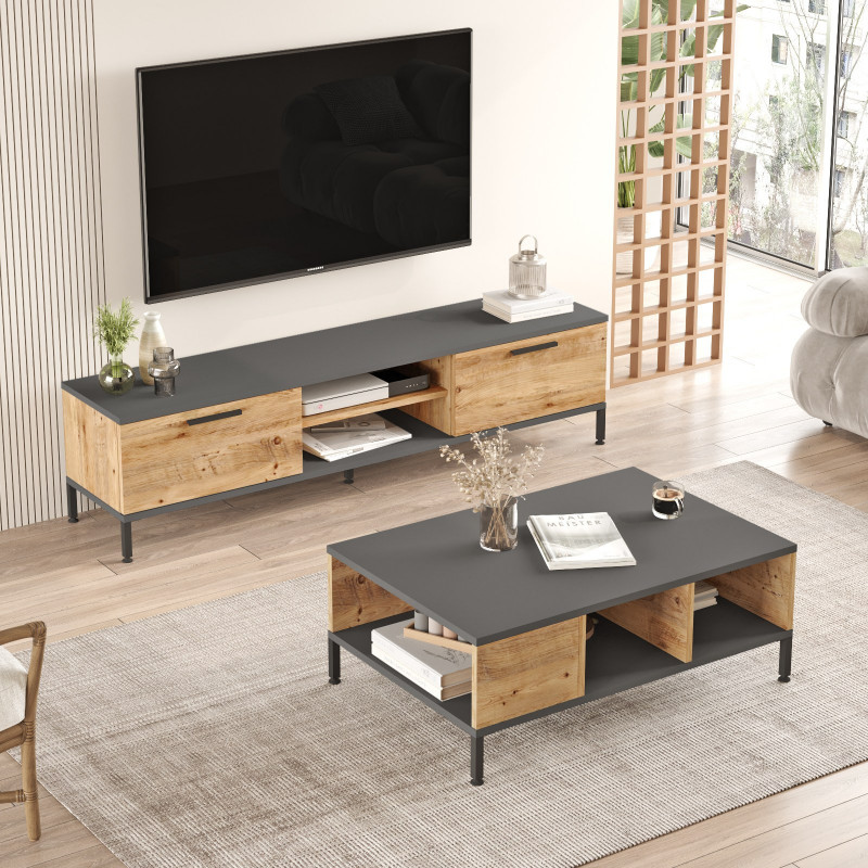 Conjunto de muebles de salón RL5-AA pino atlántico antracita Practica Hogar Conjunto de muebles de salón RL5-AA pino atlántico antracita Practica Hogar