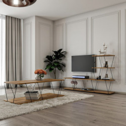Conjunto de muebles de salón Bashak pino atlántico negro Practica Hogar