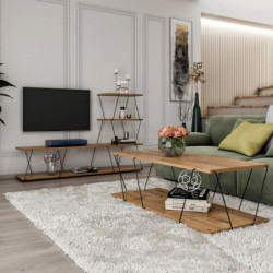 Conjunto de muebles de salón Bashak pino atlántico negro Practica Hogar