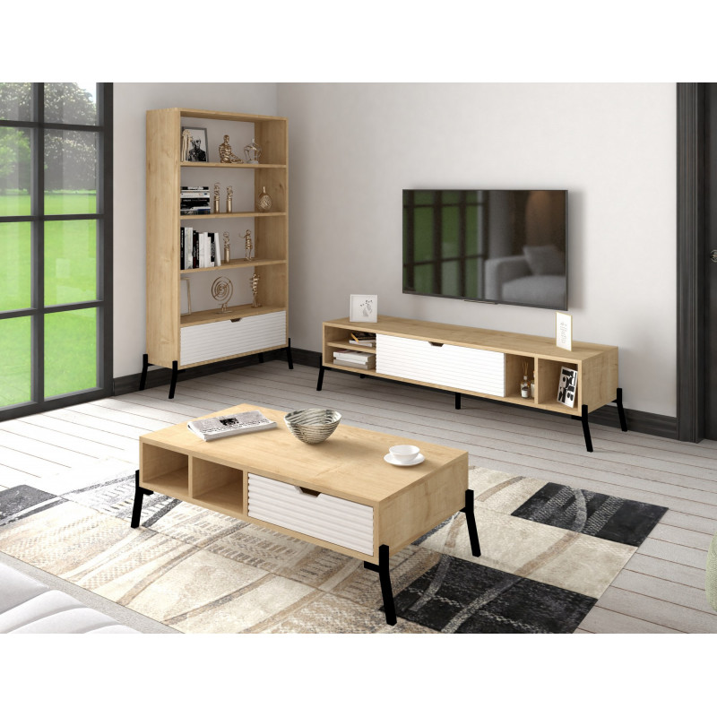 Conjunto de muebles de salón Ponuse zafiro roble blanco Practica Hogar Conjunto de muebles de salón Ponuse zafiro roble blanco Practica Hogar