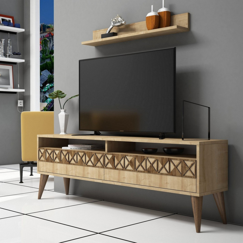 Mueble TV con estante Line roble Practica Hogar Mueble TV con estante Line roble Practica Hogar